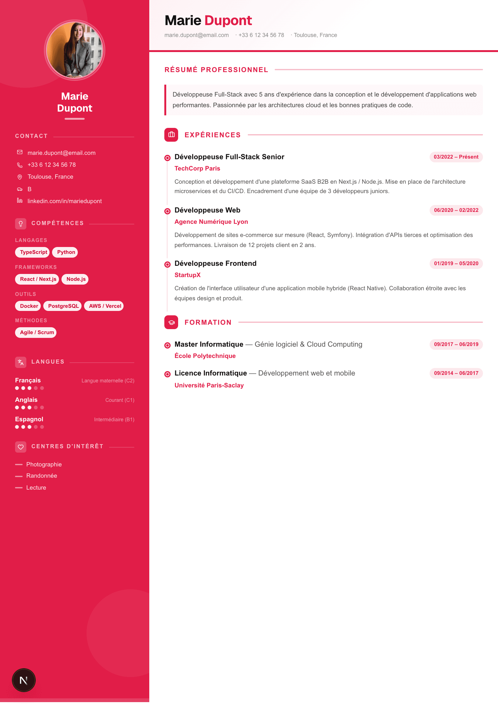Modèle de CV Créatif — aperçu