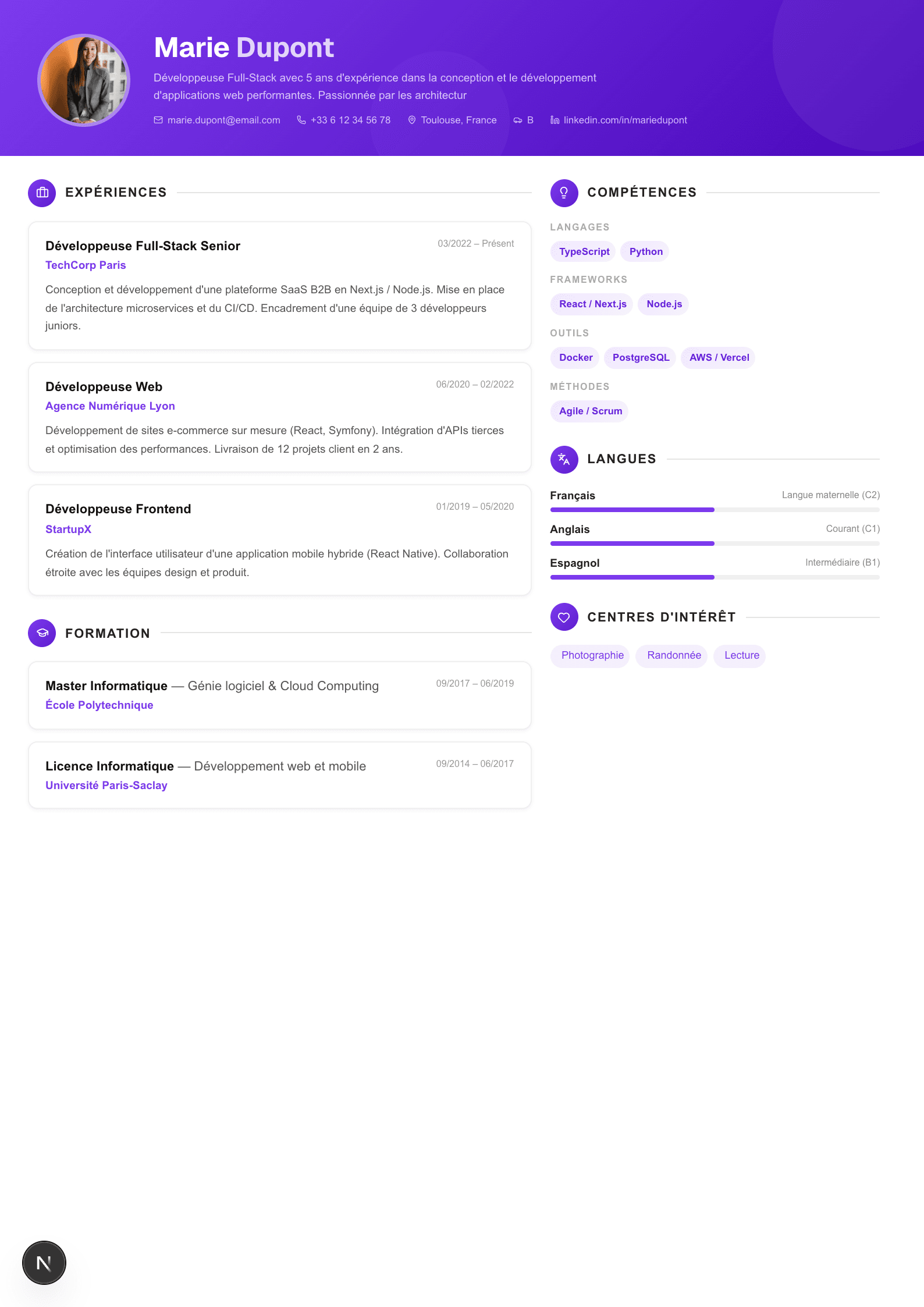 Modèle de CV Portfolio — aperçu