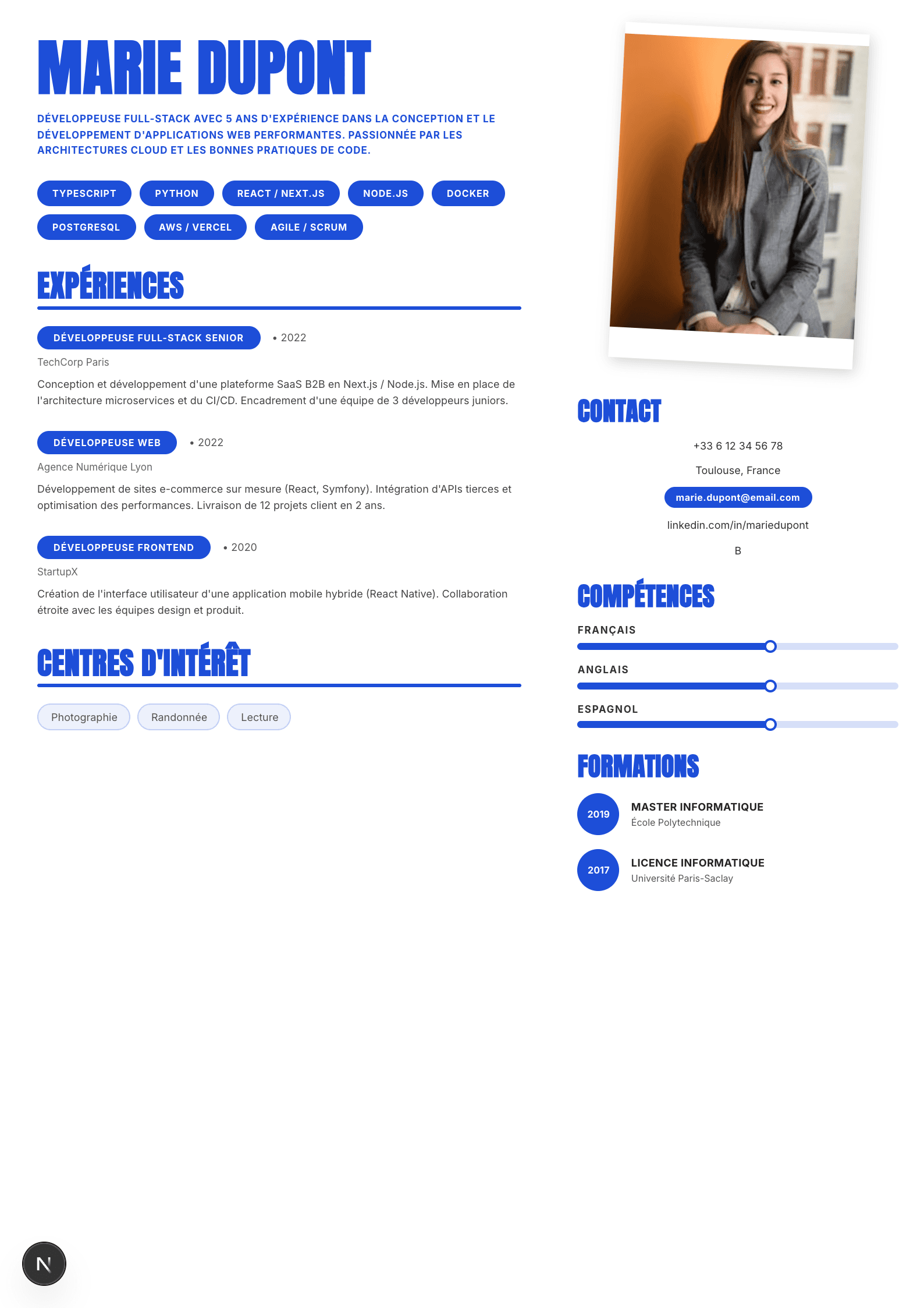 Modèle de CV Bleu & Crème — aperçu
