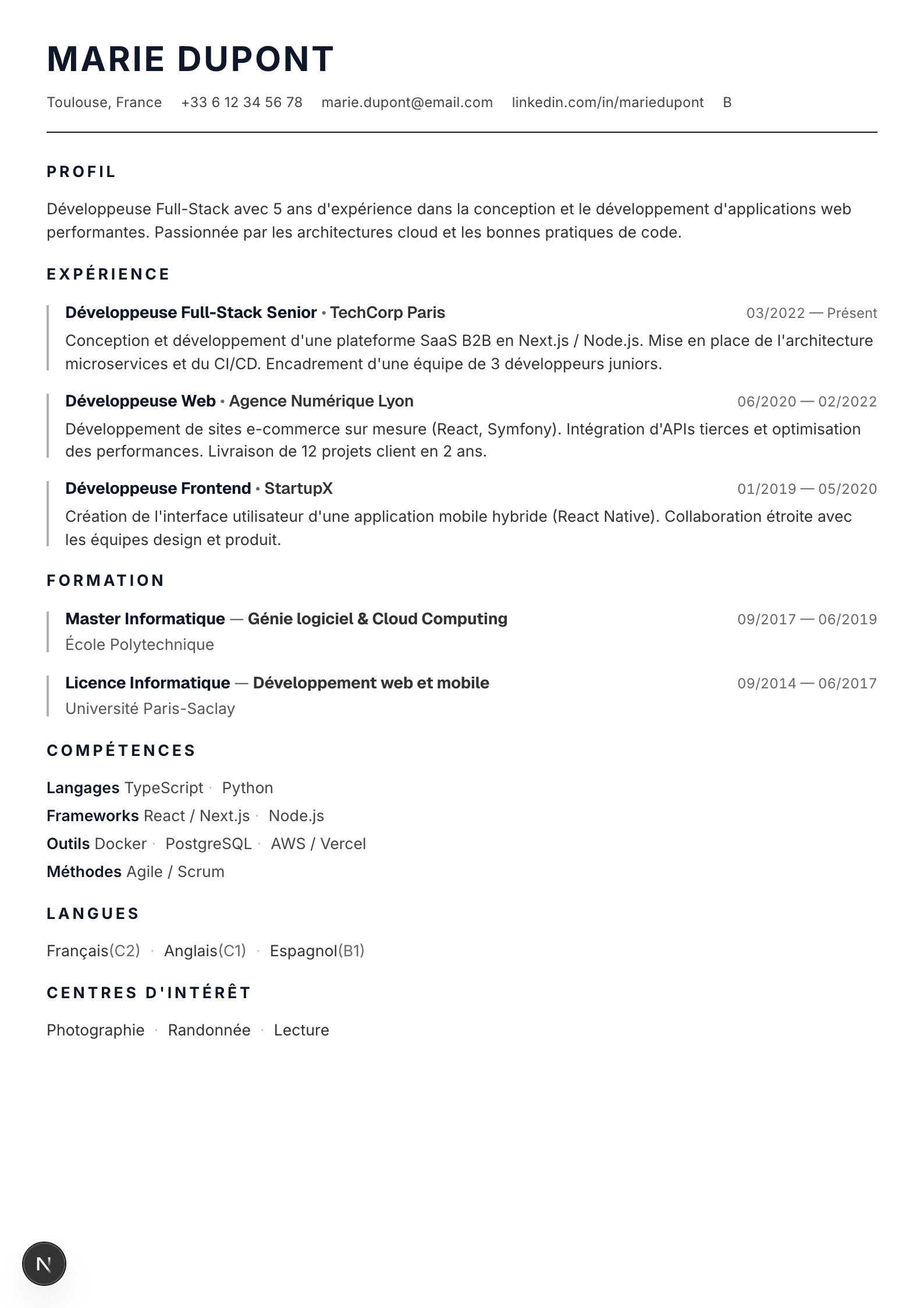 Modèle de CV Executive — aperçu
