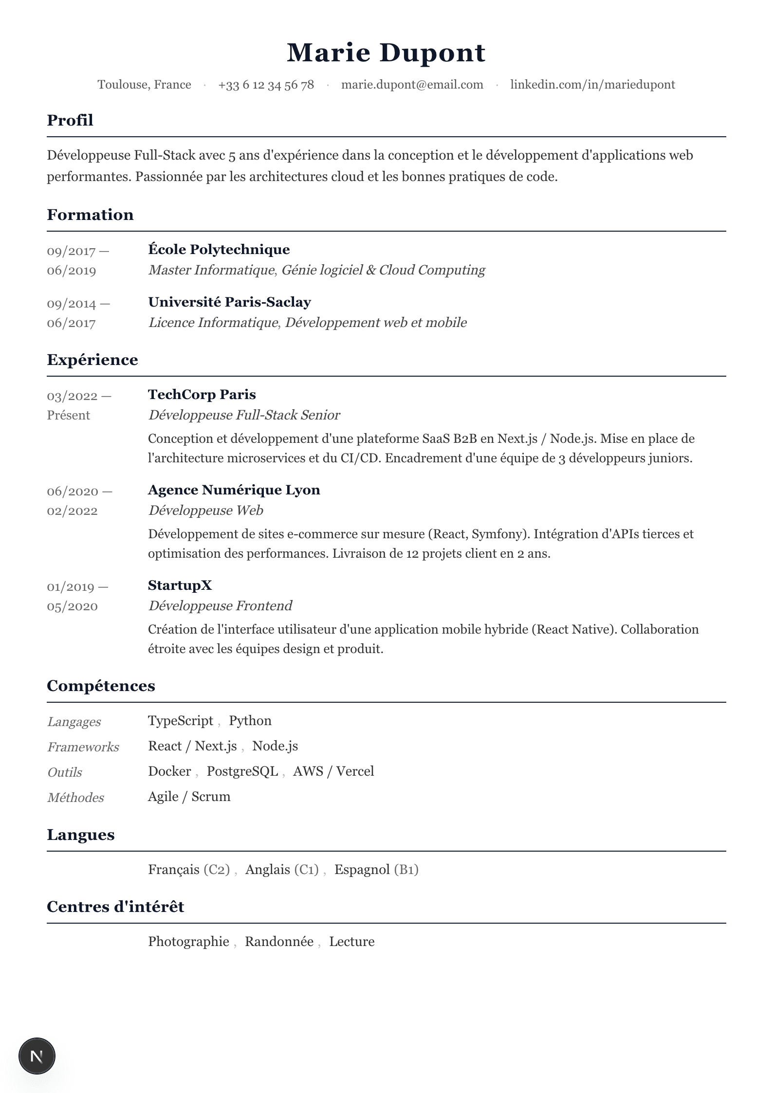 Modèle de CV Harvard — aperçu